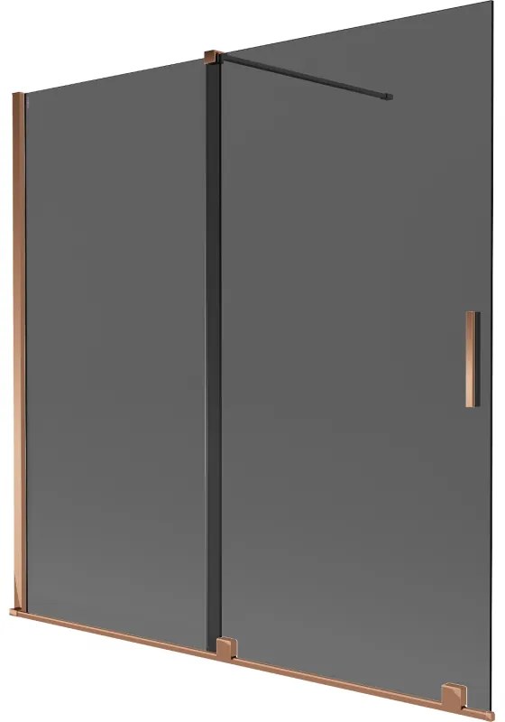 Mexen Velar, 2-krídlová posuvná vaňová zástena 160 x 150 cm, 8mm šedé sklo, ružové zlato, 896-160-000-41-60