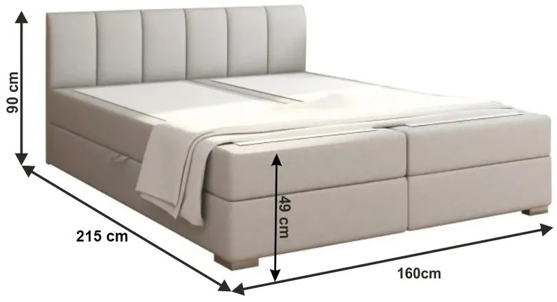Čalúnená manželská posteľ Riana Komfort 160 - svetlosivá