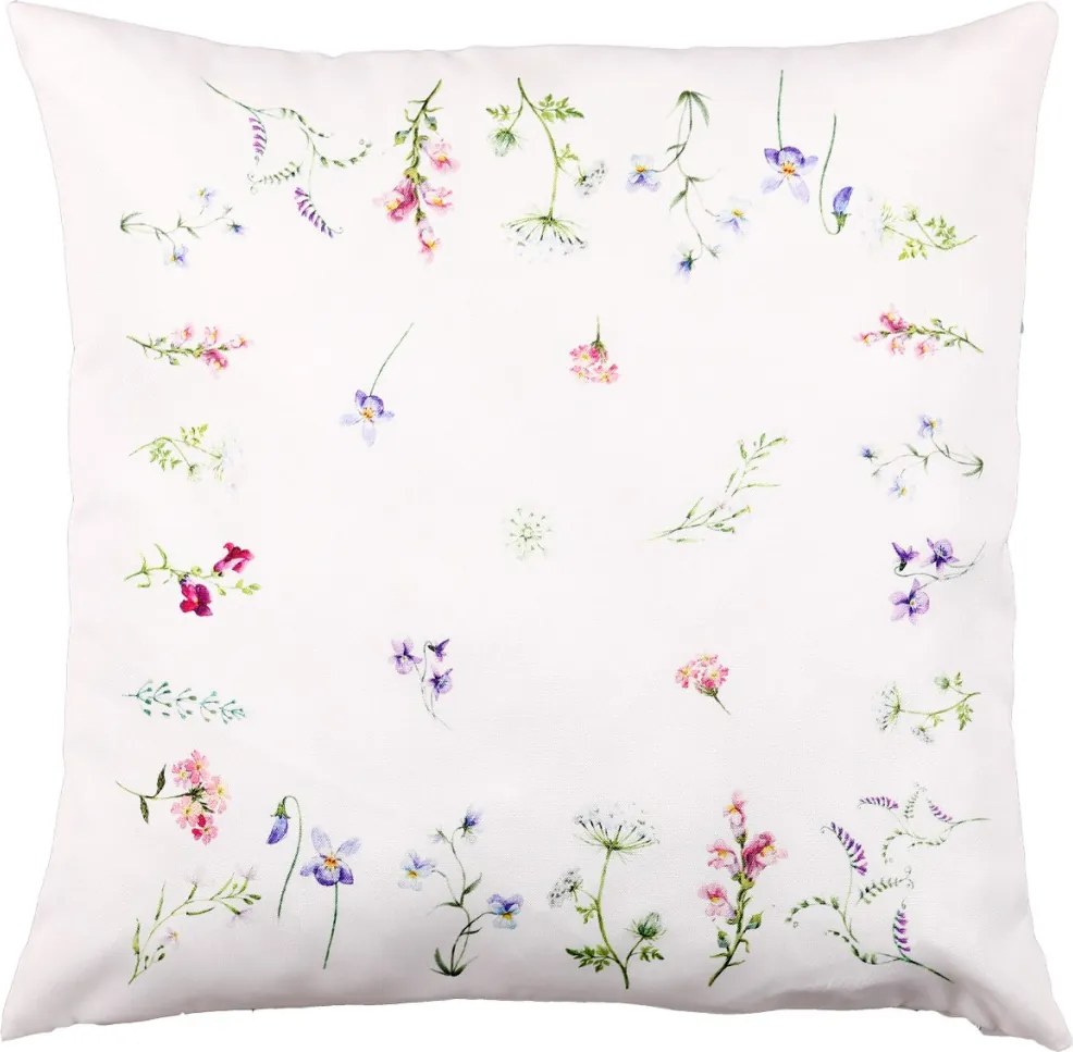 Dekoračný vankúš kvety 45x45 cm, biely