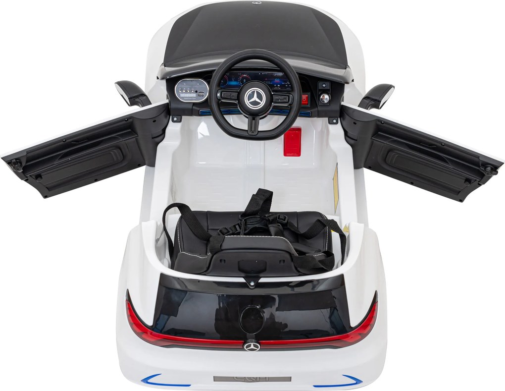 Ramiz Mercedes Benz AMG EQA pre deti Biela + Diaľkové ovládanie + 5-bodové bezpečnostné pásy + EVA + MP3 displej + LED