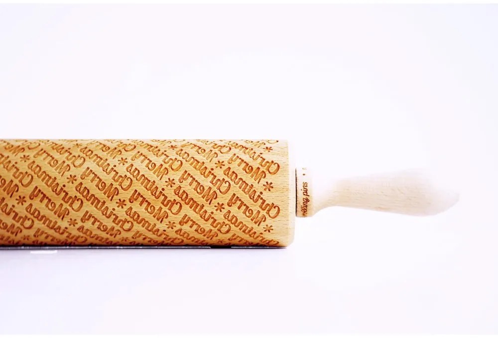 Drevený vianočný embosovaný valček na cesto Valek Merry Christmass