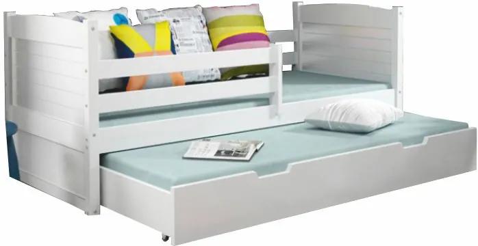 Drevená posteľ s prístelkou, biela, KORI 2