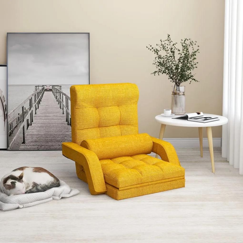 vidaXL Skladacia podlahová stolička s funkciou lôžka horčicovo-žltá látka