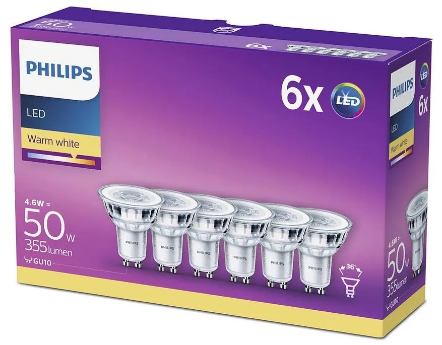 Philips SADA 6x LED Žiarovka Philips GU10/4,6W/230V 2700K P4257