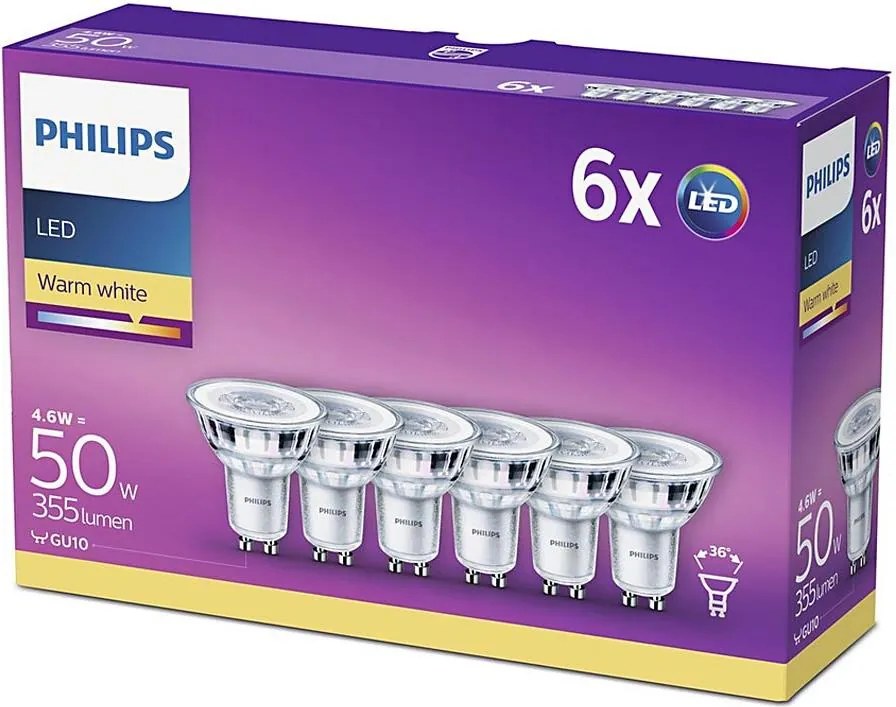 SADA 6x LED Žiarovka Philips GU10/4,6W/230V 2700K