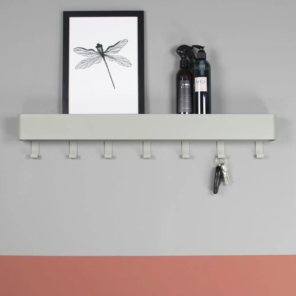 Sivozelený kovový nástenný vešiak s poličkou 72 cm Dax Play – Spinder Design