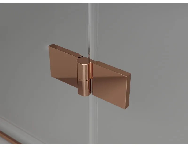 Mexen Lunar L, výklopné ľavé sprchové dvere 145 cm, 8mm číre sklo, ružové zlato profil, 834SL-145-050-60-00-L