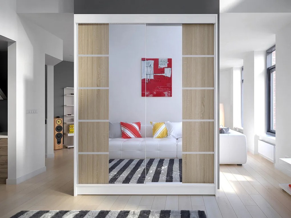 Šatníková skriňa Chantal 5 (biela + sonoma). Akcia -21%. Vlastná spoľahlivá doprava až k Vám domov. 1069253