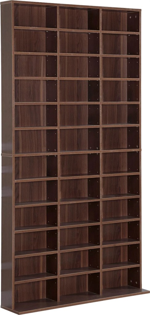 HOMCOM Polica na CD/DVD, úložná jednotka pre 1116 CD, 36 výškovo nastaviteľných priehradok, 102 x 24 x 195 cm, hnedá | Aosom