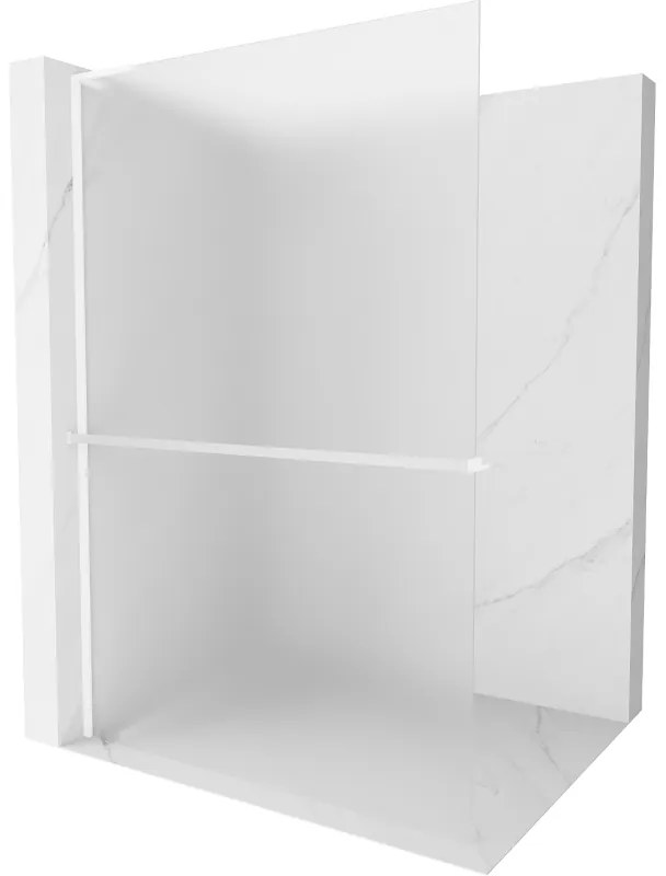 Mexen Kioto+ L, sprchová zástena Walk-In s poličkou a vešiakom 100 x 200 cm, 8mm sklo námraza, biely profil, 800-100-123-20-30