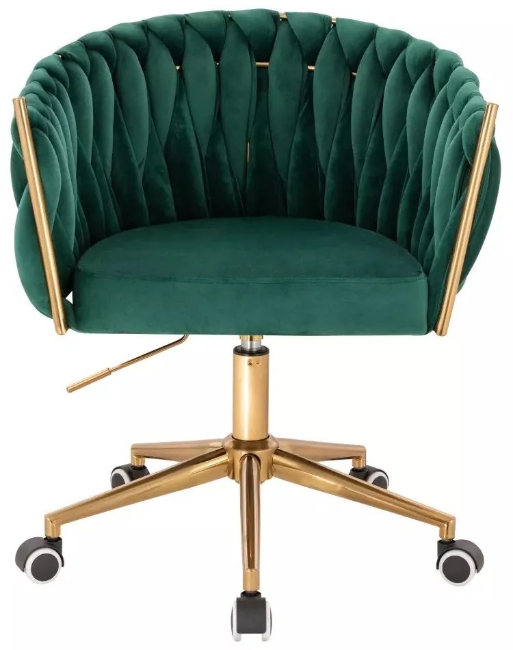 LuxuryForm DESIGN Kreslo NORDEN VELUR na zlatej podstave s kolieskami - zelené