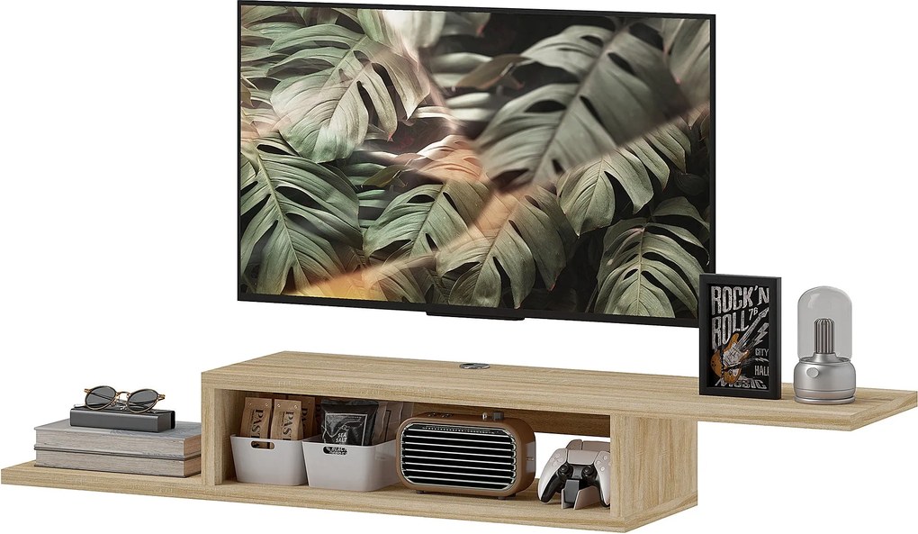 HOMCOM Floating Wall TV Stand s policou - Dub | Aosom