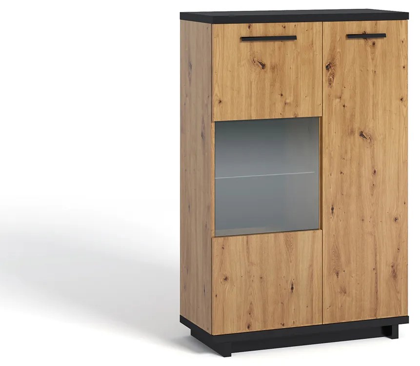 Vitrína Indi WIT90 (dub artisan + čierna matná + dub artisan). Akcia -21%. Vlastná spoľahlivá doprava až k Vám domov. 1051746