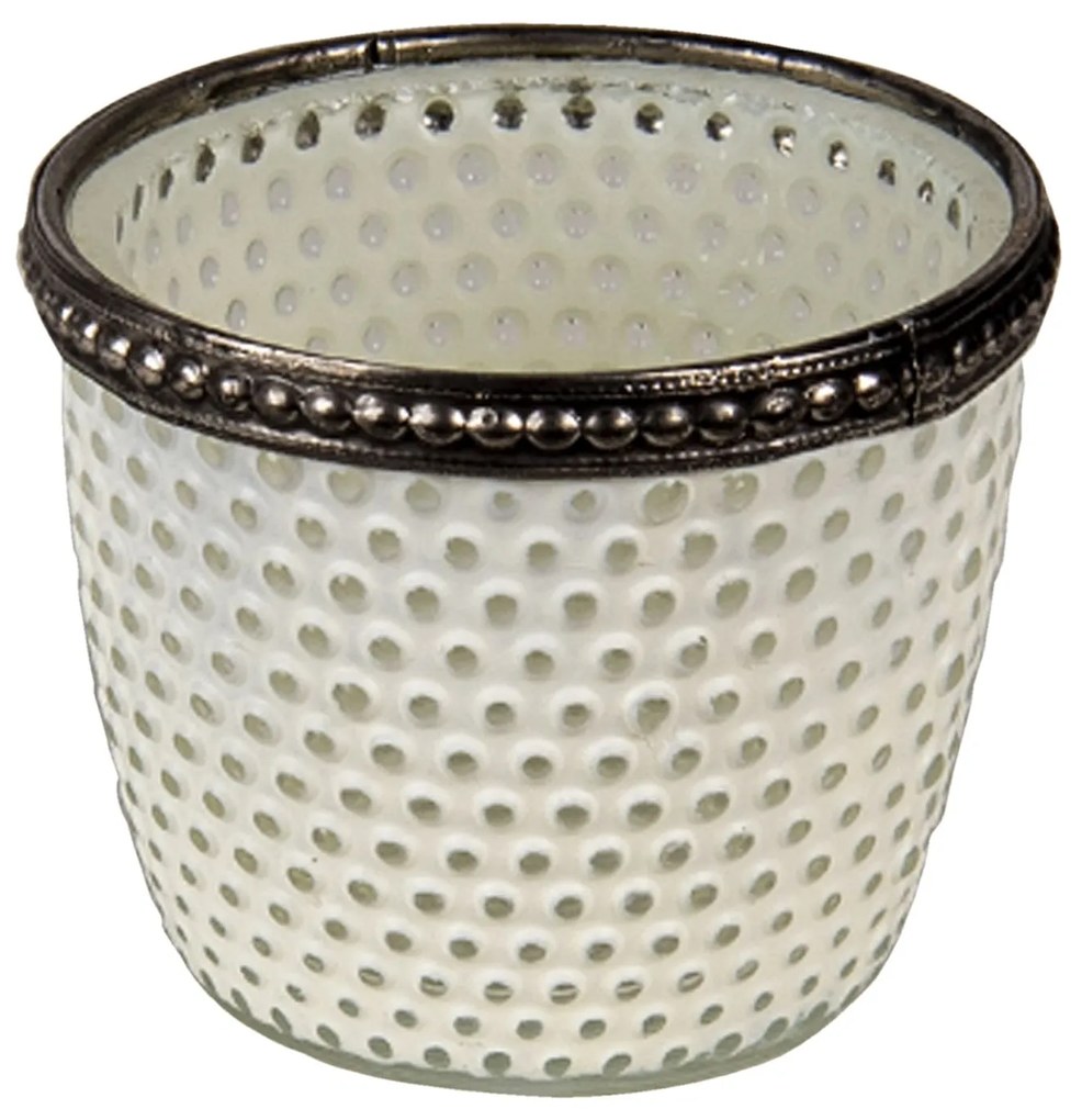 Biely sklenený svietnik White sa zdobeným lemom - Ø 7 * 6 cm