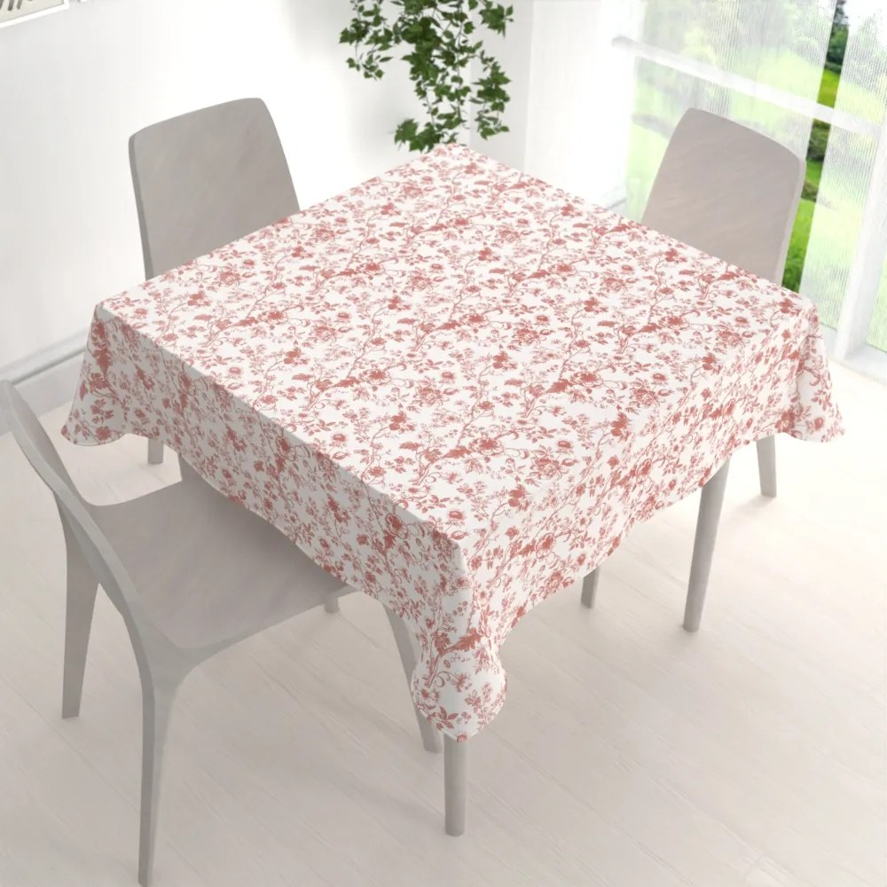 Biante Bavlnený štvorcový obrus Sandra SA-640 Lososové kvety na bielom 140x140 cm