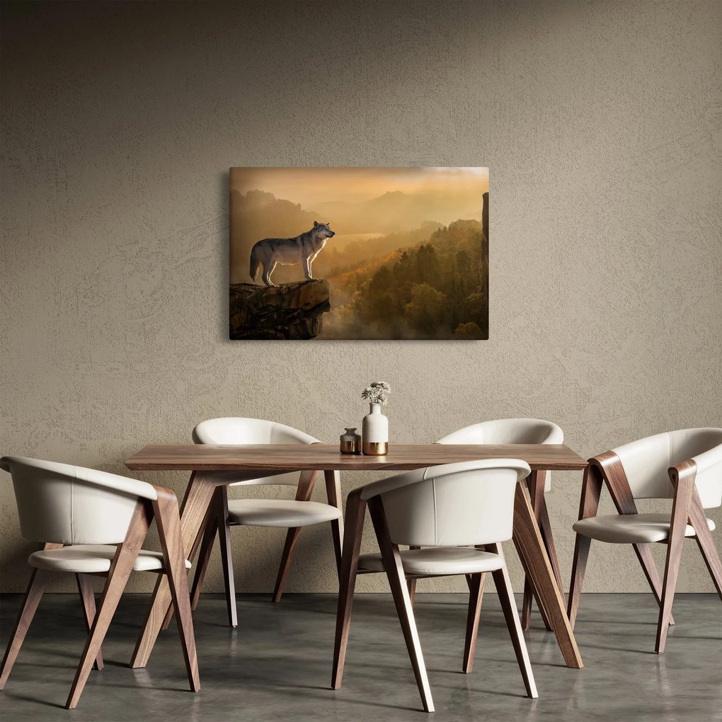 Obraz vlka na skale (90x60 cm)