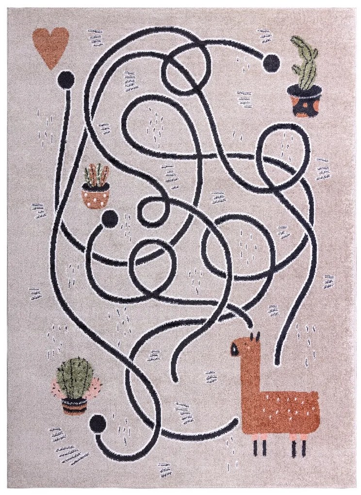 Dywany Łuszczów, Detský kusový koberec Fun Game llama beige, 140x190, béžová, detská izba