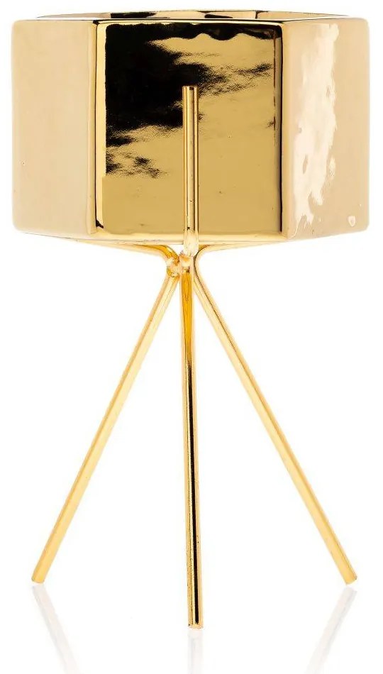 KERAMICKÝ KVETINÁČ SO STOJANOM SASHI 18X10 CM ZLATÁ