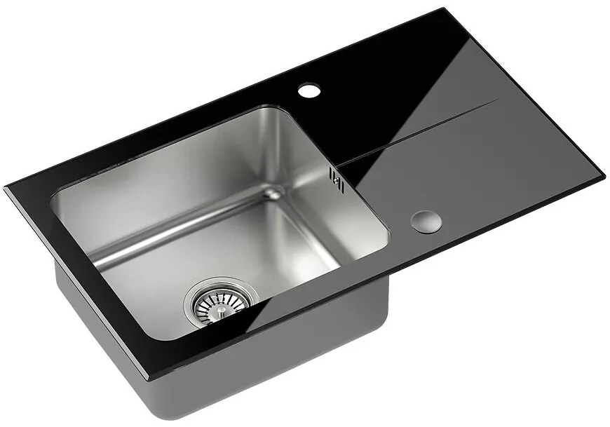 Kuchynský drez z nerezu a tvrdeného skla Efekt  111 770x440x190 mm čierny