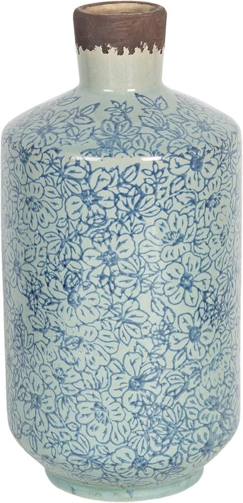 Vysoká vintage keramická váza s kvietkami Bleues - Ø 12 * 25 cm