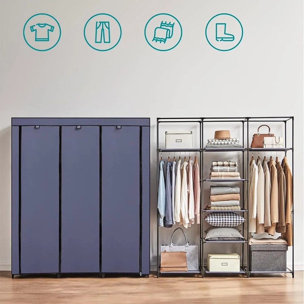 Šatník, látková modulárna skriňa, skladacia, tmavomodrá