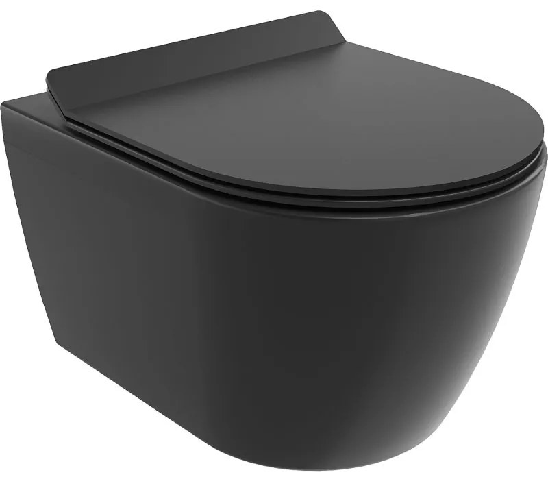 Mexen Carmen, závesná WC misa 490x365x340 mm, Rimless Tornádo + WC sedadlo z duroplastu, čierna matná, 30880185T