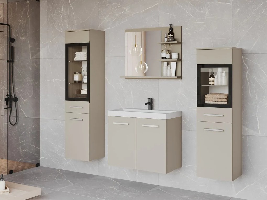 Kúpeľňový nábytok Apogon I, Farby: kašmírová béžová, Sifón: so sifónom, Osvetlenie: bez osvetlenia, Umývadlová batéria: Economico BYU 020M
