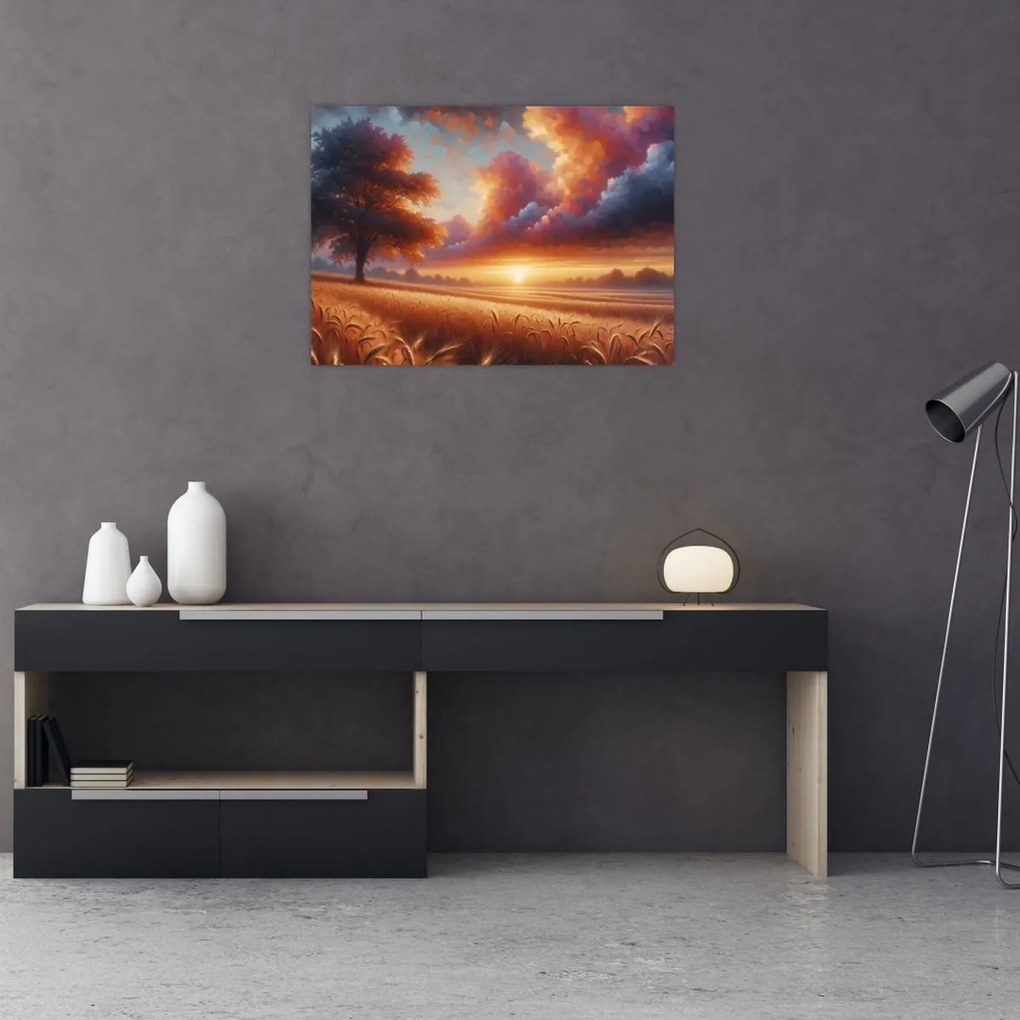 Obraz – Západ slnka na poli (70x50 cm)