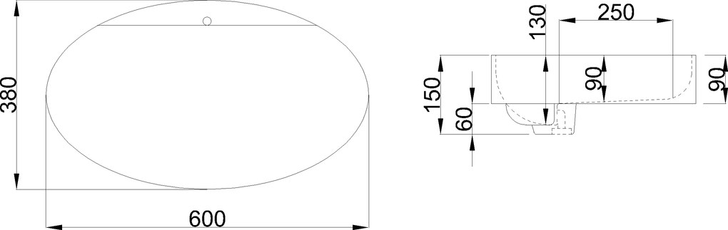 Invena Elara, umývadlo na dosku 600x380x165 mm, biela lesklá, INV-CE-03-W60-Y