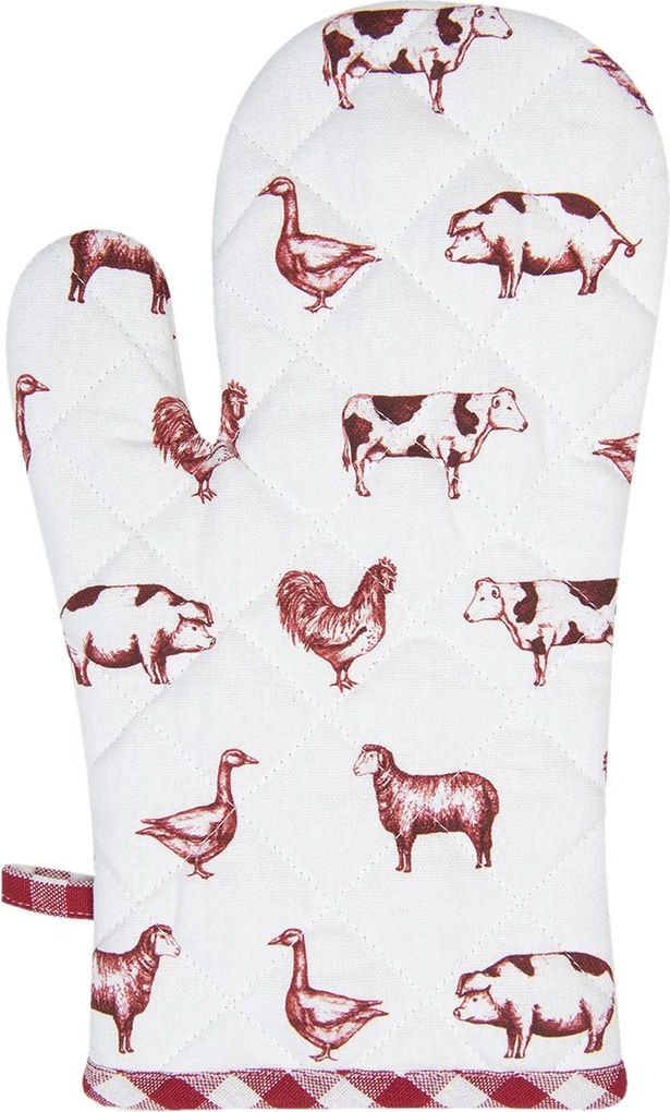 Kuchynská bavlnená chňapka Country Life Animals bielo-červená- 16 * 30 cm