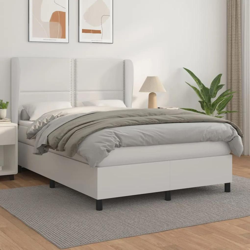 Boxspring posteľ s matracom biela 140x200 cm umelá koža 3128974