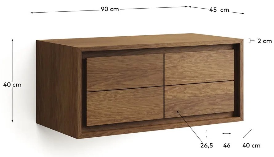 Nízka závesná skrinka pod umývadlo z teakového dreva v prírodnej farbe 90x40 cm Kenta – Kave Home