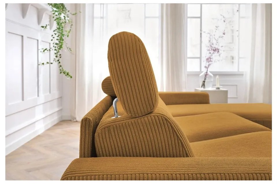 Menčestrová rozkladacia rohová pohovka v horčicovej farbe (variabilná) Monaco – Bobochic Paris