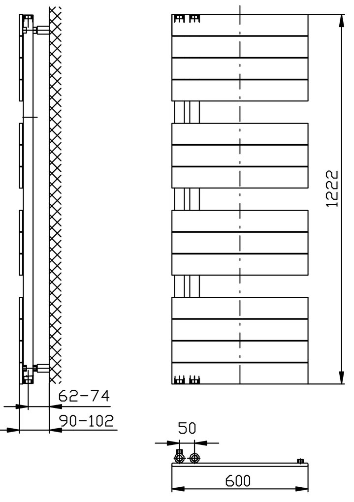 Aqualine Aqualine, MILI vykurovacie teleso 600x1222 mm, biela, DC620T