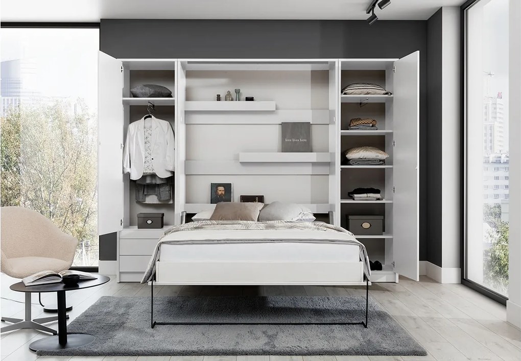 Vertikálna sklápacia posteľ Genius 140x200 s písacím stolom - biely mat