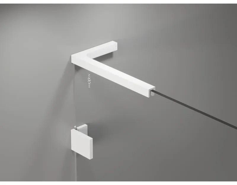 Mexen Lunar, L pravý výklopný päťuholníkový sprchový kút 80 x 80 cm, 8mm číre sklo, biely profil, 831L-080P-080L-20-00-P
