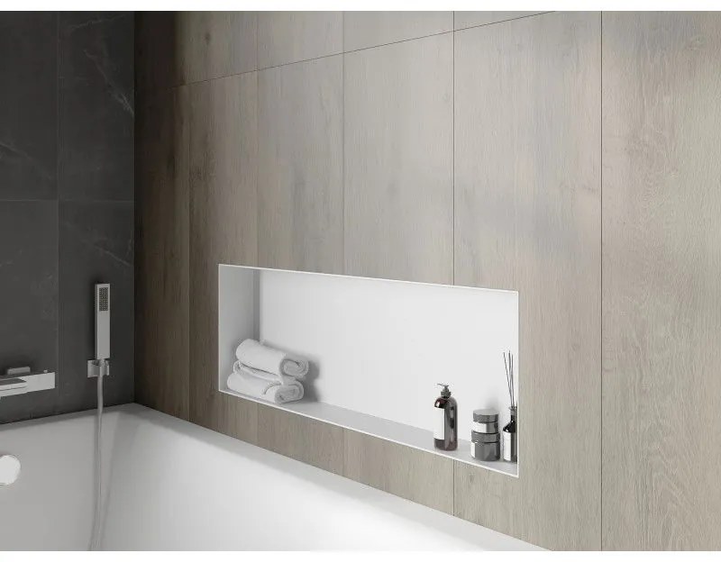 Mexen X-Wall-NR, polička na zapustenie pod obklad bez goliera 90 x 30 cm, biela, 1921903010