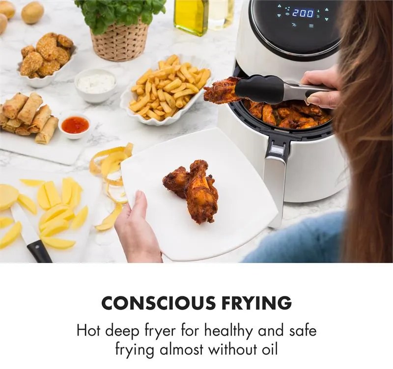 Klarstein AirVital, teplovzdušná fritéza, 1300 W, 2,5 l, nepriľnavý povrch CeraPlus, dotykové ovládanie, biela