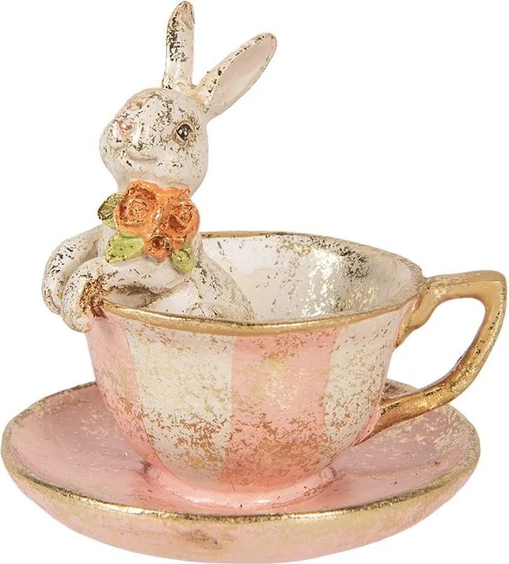 Dekorácia králiček v šálke so zlatým ligotom - Ø 12*12 cm