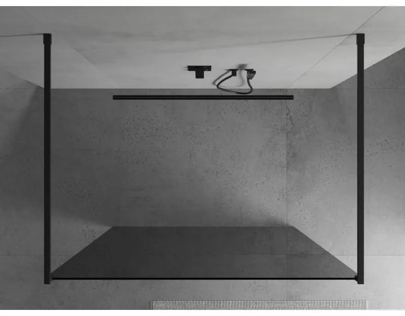 Mexen Kioto, priechodná sprchová zástena 100 x 200 cm, 8mm šedé sklo, 2x čierna stabilizačná rozpera, 800-100-002-70-40