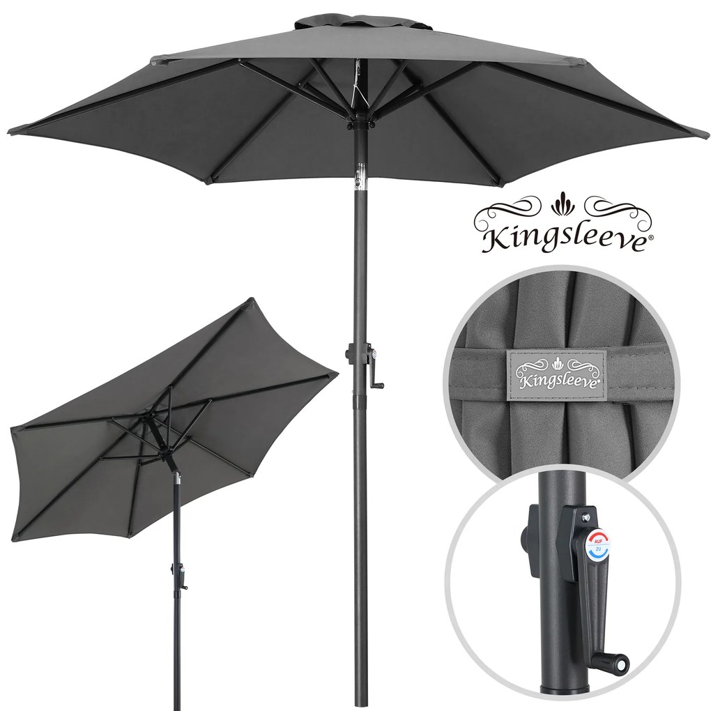 Kingsleeve Slnečník, antracit Ø 200 cm s kľukou
