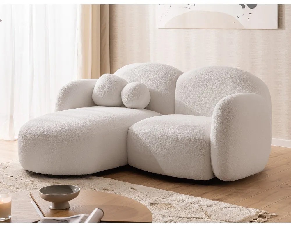 Krémová rohová pohovka z textílie buklé (ľavý roh/s leňoškou) Orbit – Ropez