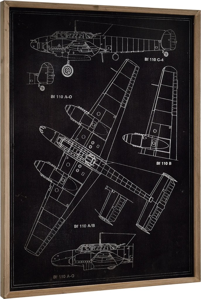 [art.work] Dizajnový obraz na stenu - hliníková doska - lietadlo (nákres) - zarámovaný - 80x60x2,8 cm