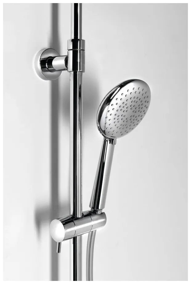 Mosadzná sprchová súprava v lesklo striebornej farbe s termostatickou batériou s hlavovou sprchou a ručnou sprchou 131 cm Solaris – Sapho