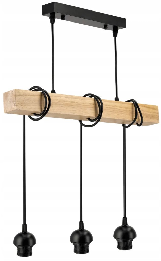 BERGE LED závesné stropné svietidlo, drevený trám, 3xE27, Luster, guľa, bezfarebný