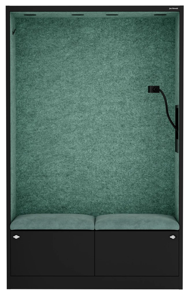 Akustická kabína SALLY MentalBox 1150 mm – čierny korpus, zelené sedadlo