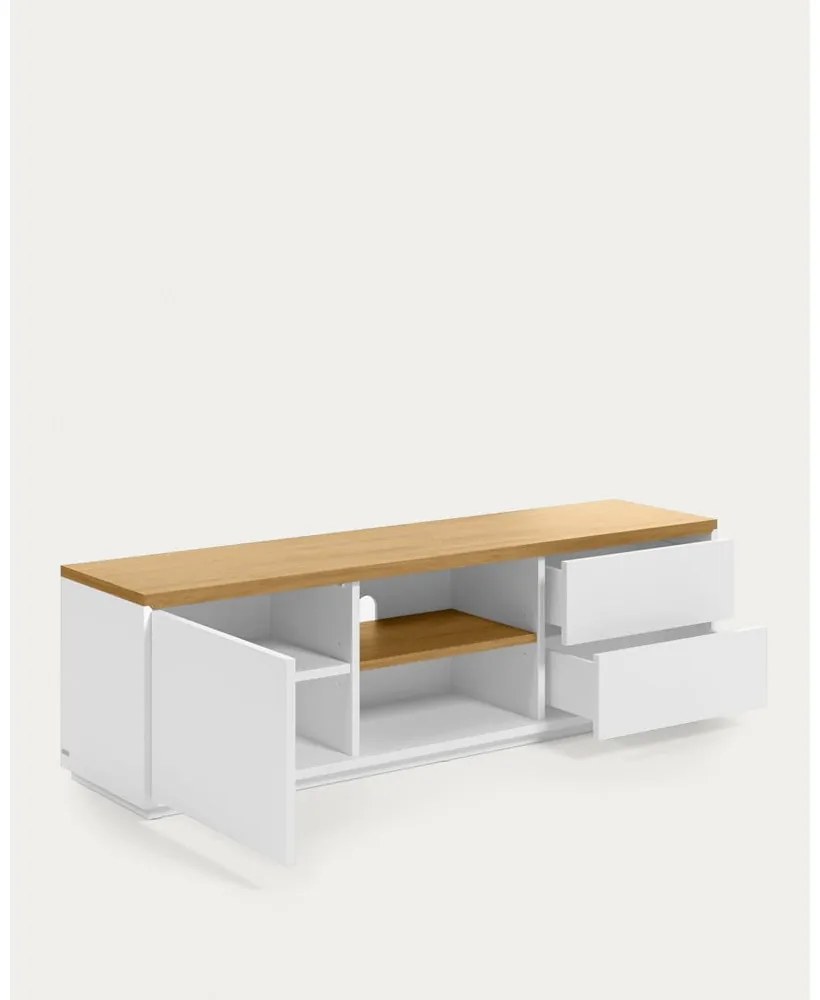 Biely TV stolík v dekore duba 150x44x36 cm Abilen – Kave Home