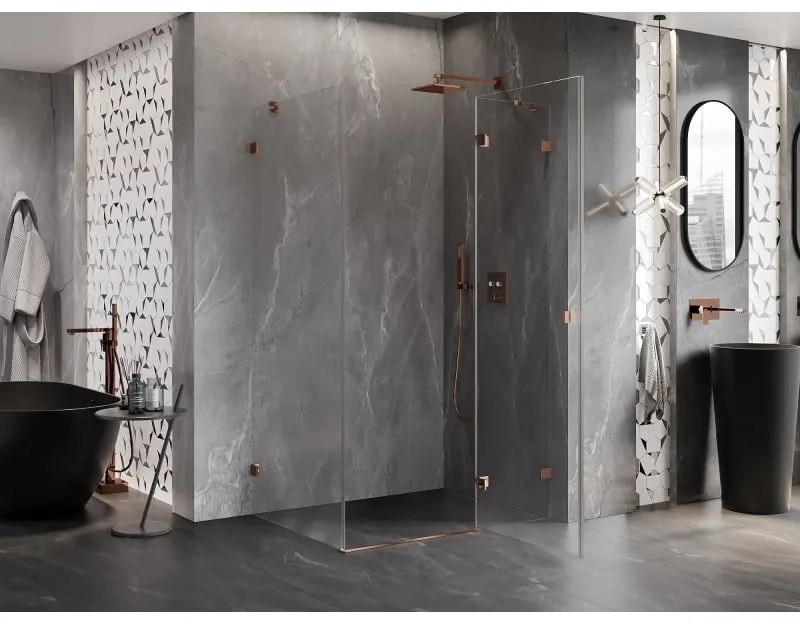 Mexen Lunar, 1-krídlový sprchový kút, pravý, 95 x 80 cm, 8mm číre sklo, ružové zlato profil, 834-095-080-60-00-P