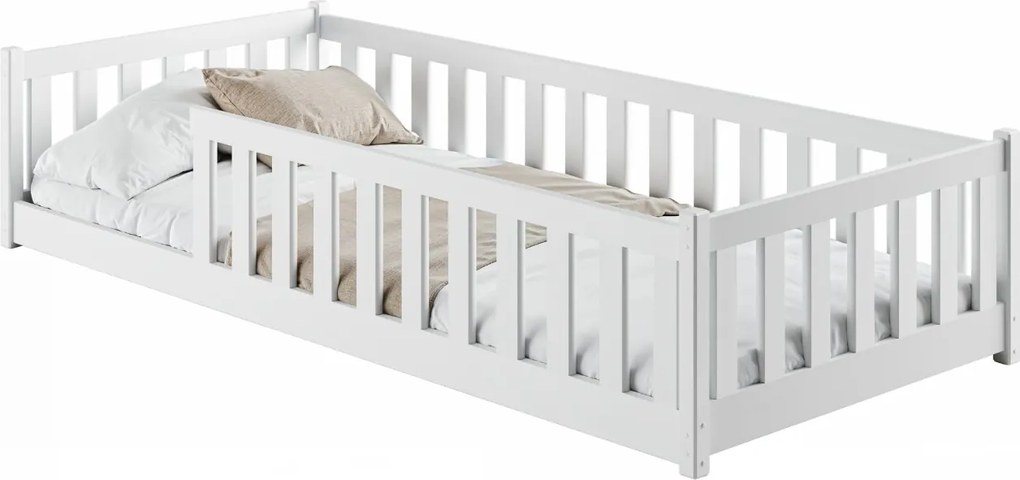 Detská Montessori posteľ z masívu borovice BETTY - 160x80 cm - BIELA