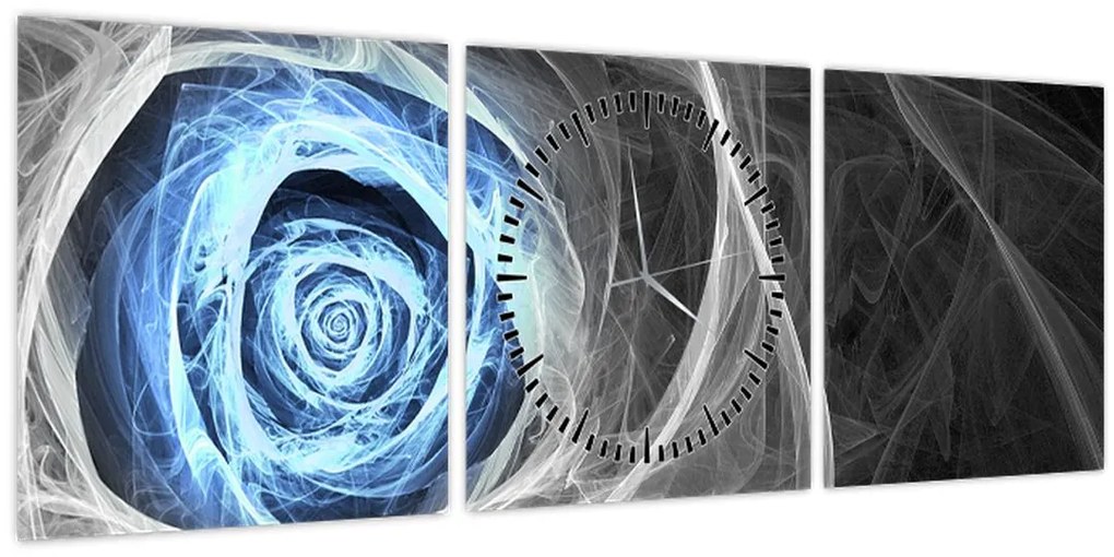 Obraz - Abstraktné ruže modrá (s hodinami) (90x30 cm)